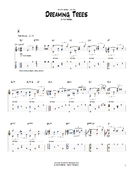 Pat Metheny Dreaming Trees sheet music notes and chords. Download Printable PDF.