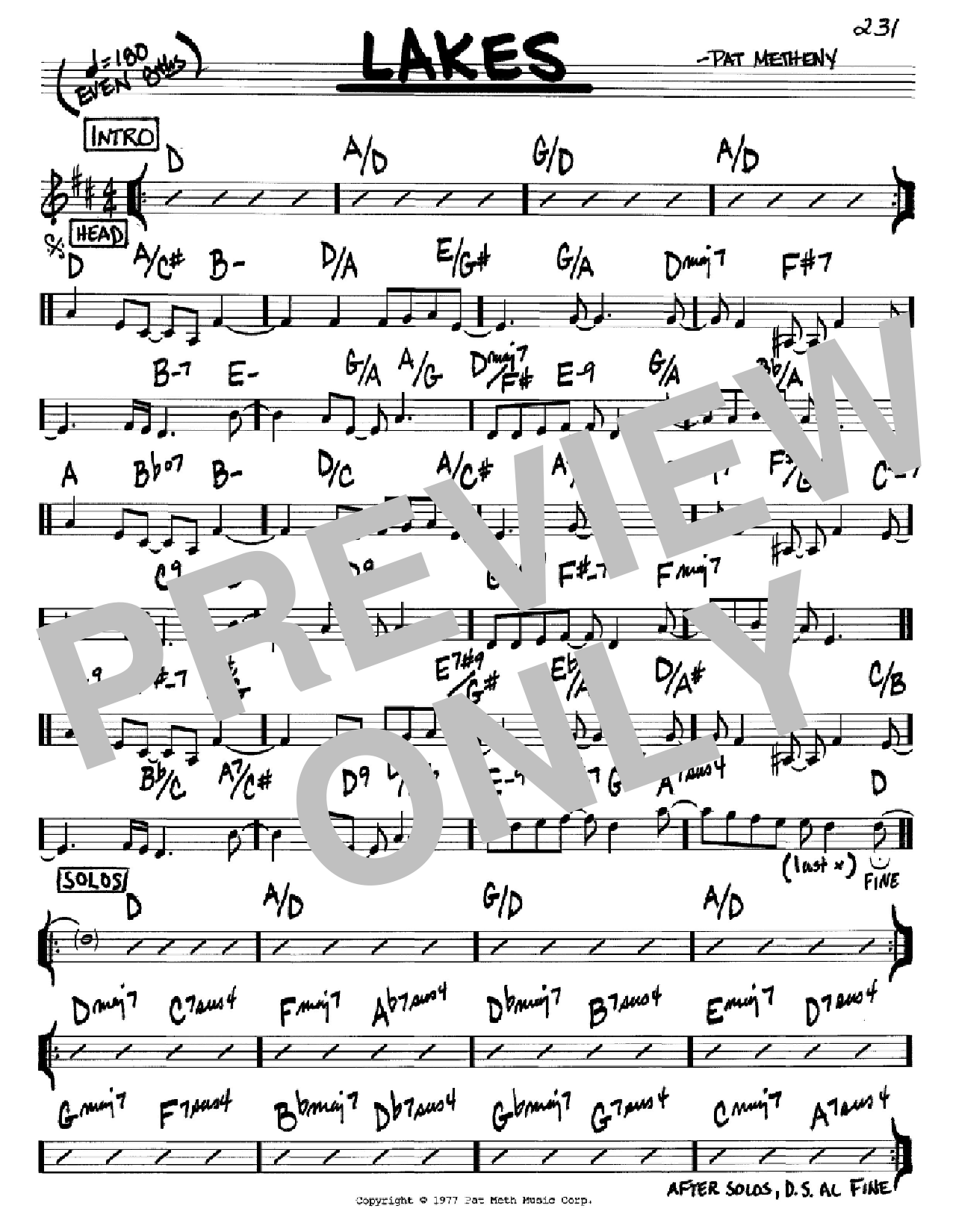 Pat Metheny Lakes sheet music notes and chords. Download Printable PDF.