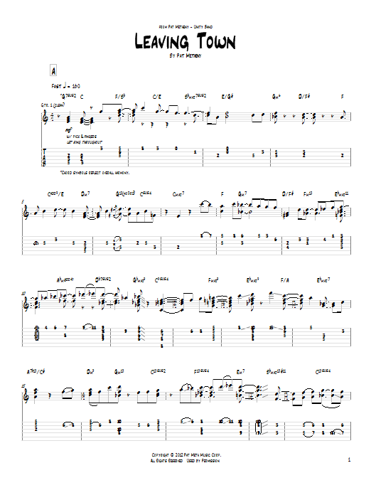 Learn to play Pat Metheny Leaving Town sheet music for Guitar Tab in minutes. Pat Metheny Leaving Town sheet music notes and chords. Download Printable PDF.