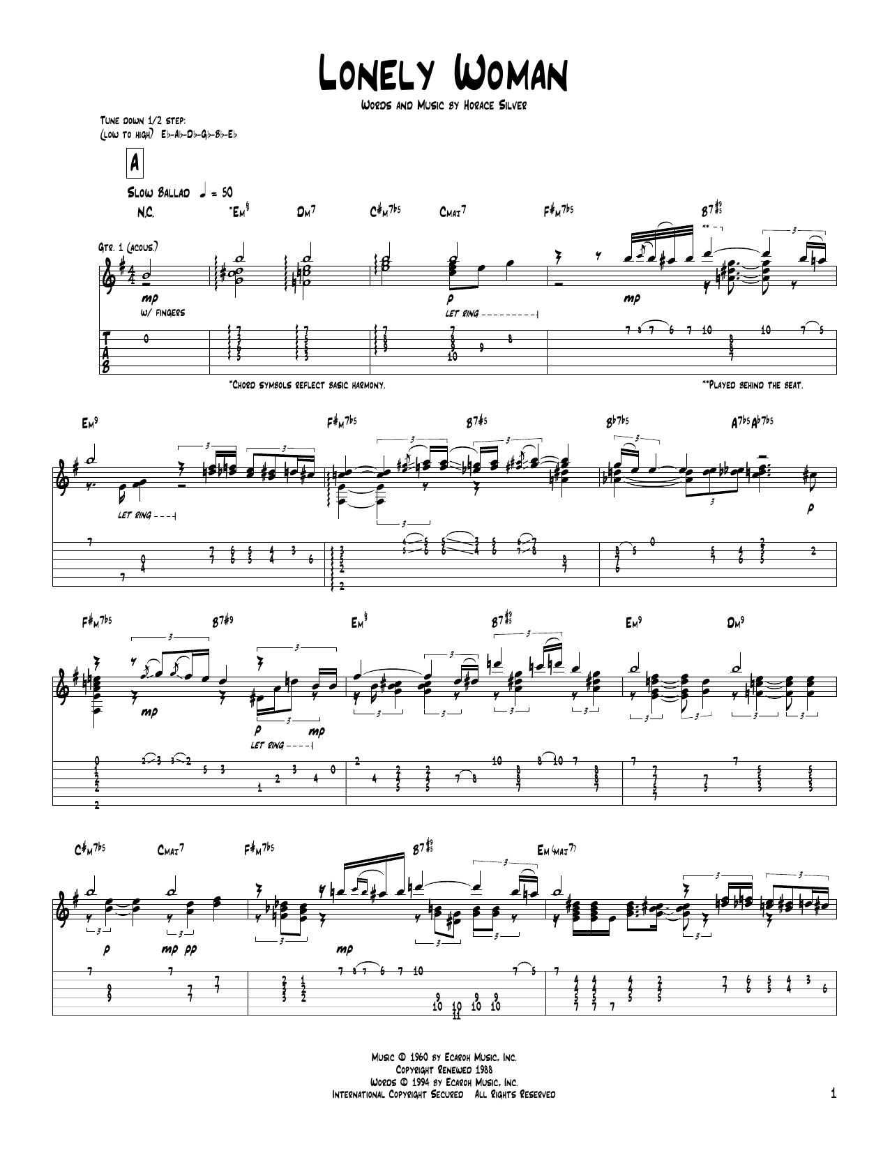 Pat Metheny Lonely Woman sheet music notes and chords. Download Printable PDF.