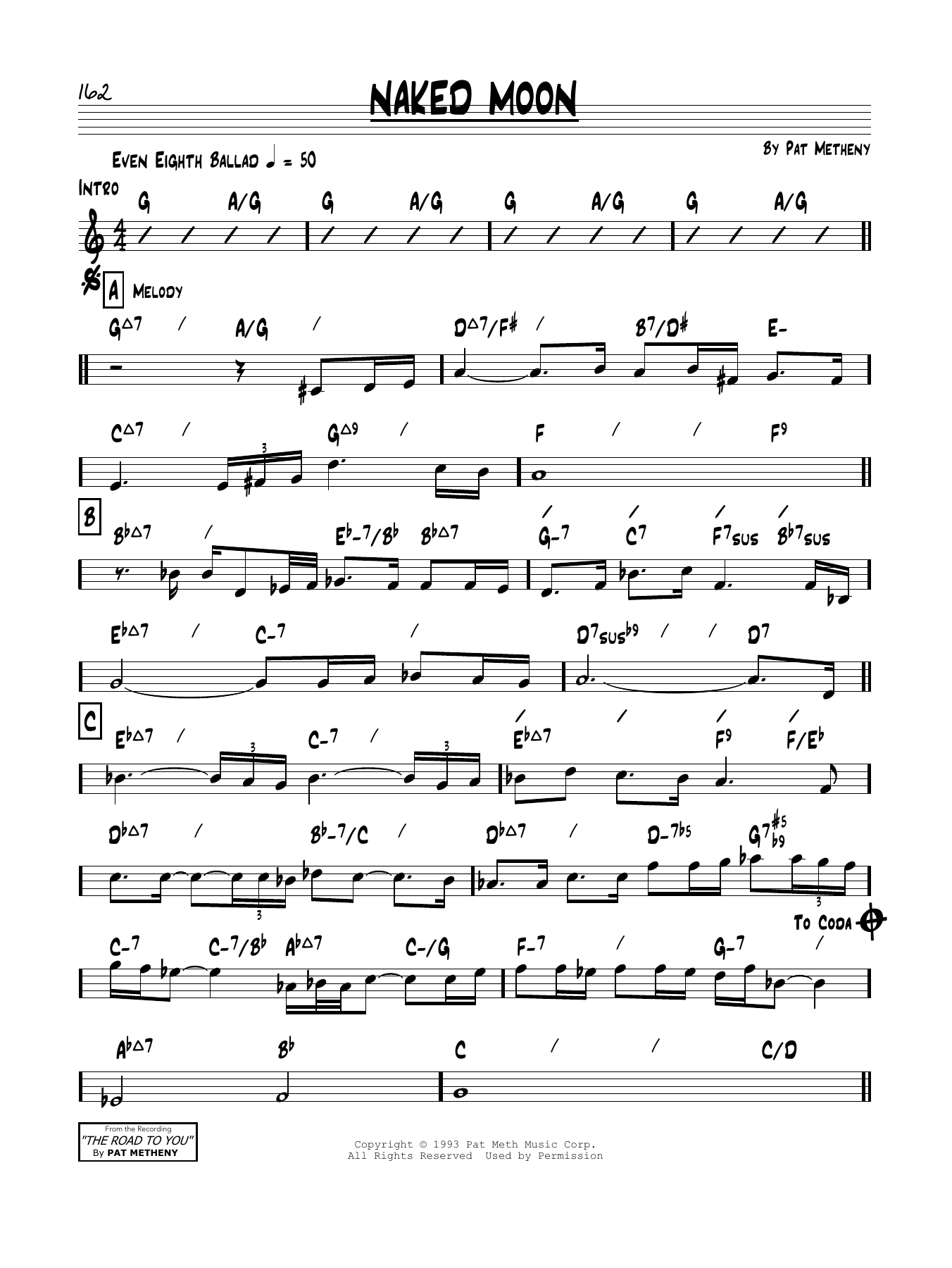 Pat Metheny Naked Moon sheet music notes and chords. Download Printable PDF.