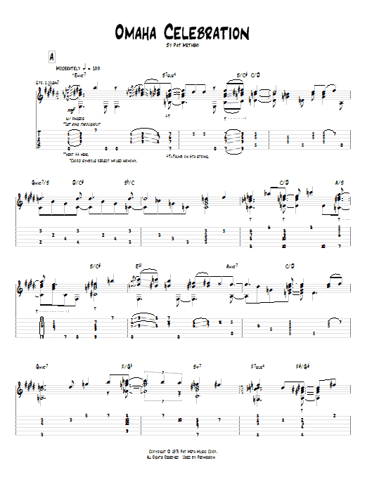 Pat Metheny Omaha Celebration sheet music notes and chords. Download Printable PDF.