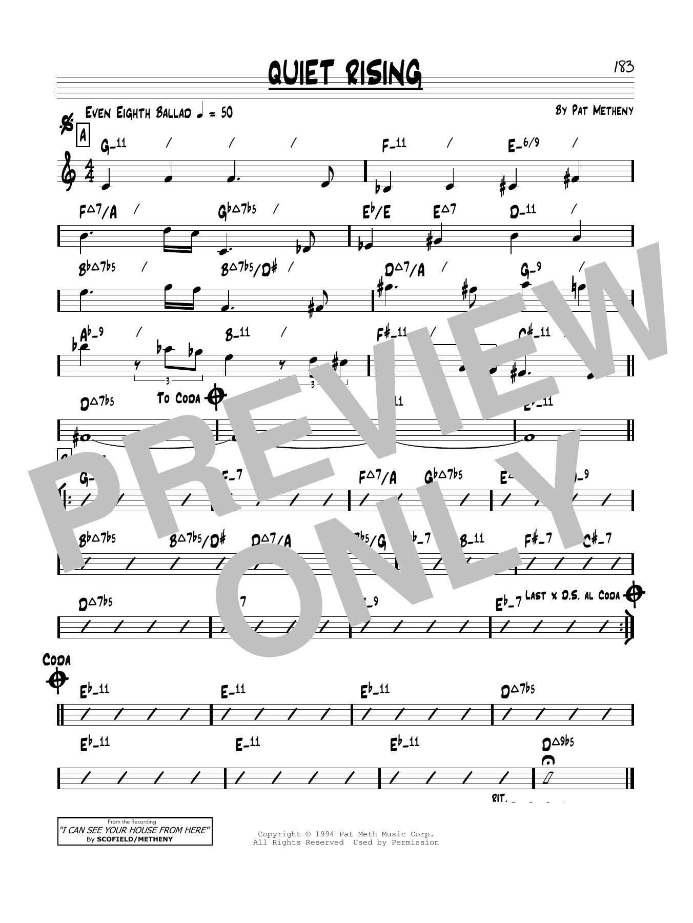 Pat Metheny Quiet Rising sheet music notes and chords. Download Printable PDF.