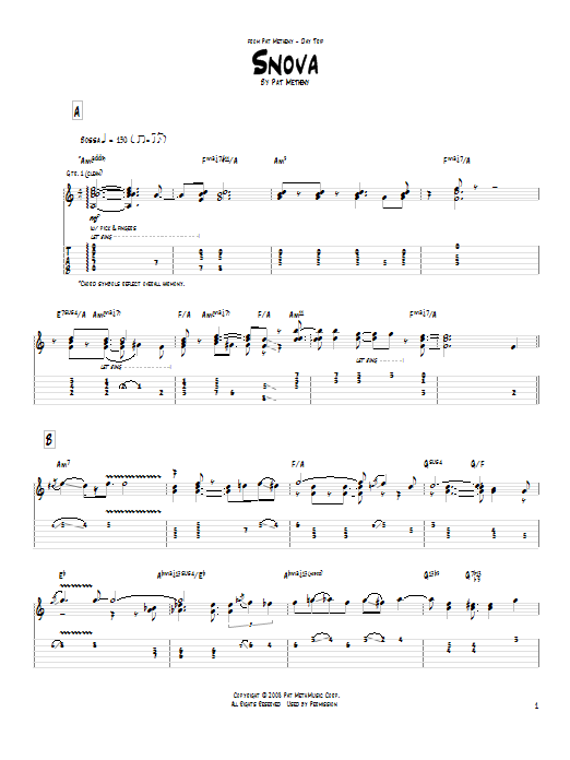 Pat Metheny Snova sheet music notes and chords. Download Printable PDF.