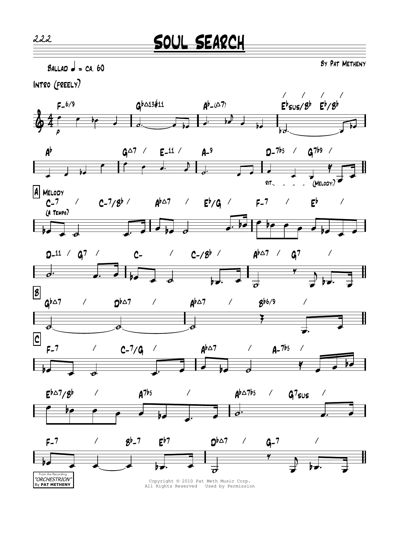 Pat Metheny Soul Search sheet music notes and chords. Download Printable PDF.