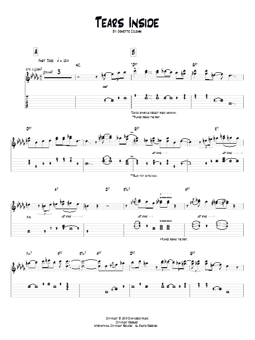 Pat Metheny Tears Inside sheet music notes and chords. Download Printable PDF.