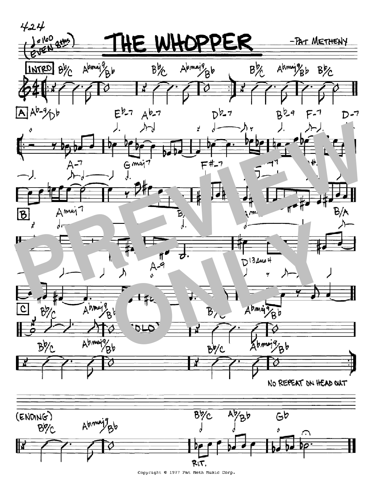 Pat Metheny The Whopper sheet music notes and chords. Download Printable PDF.