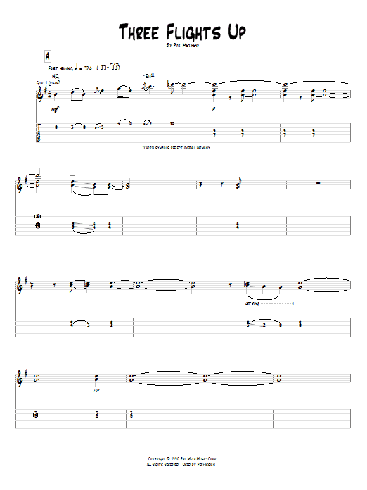 Pat Metheny Three Flights Up sheet music notes and chords. Download Printable PDF.