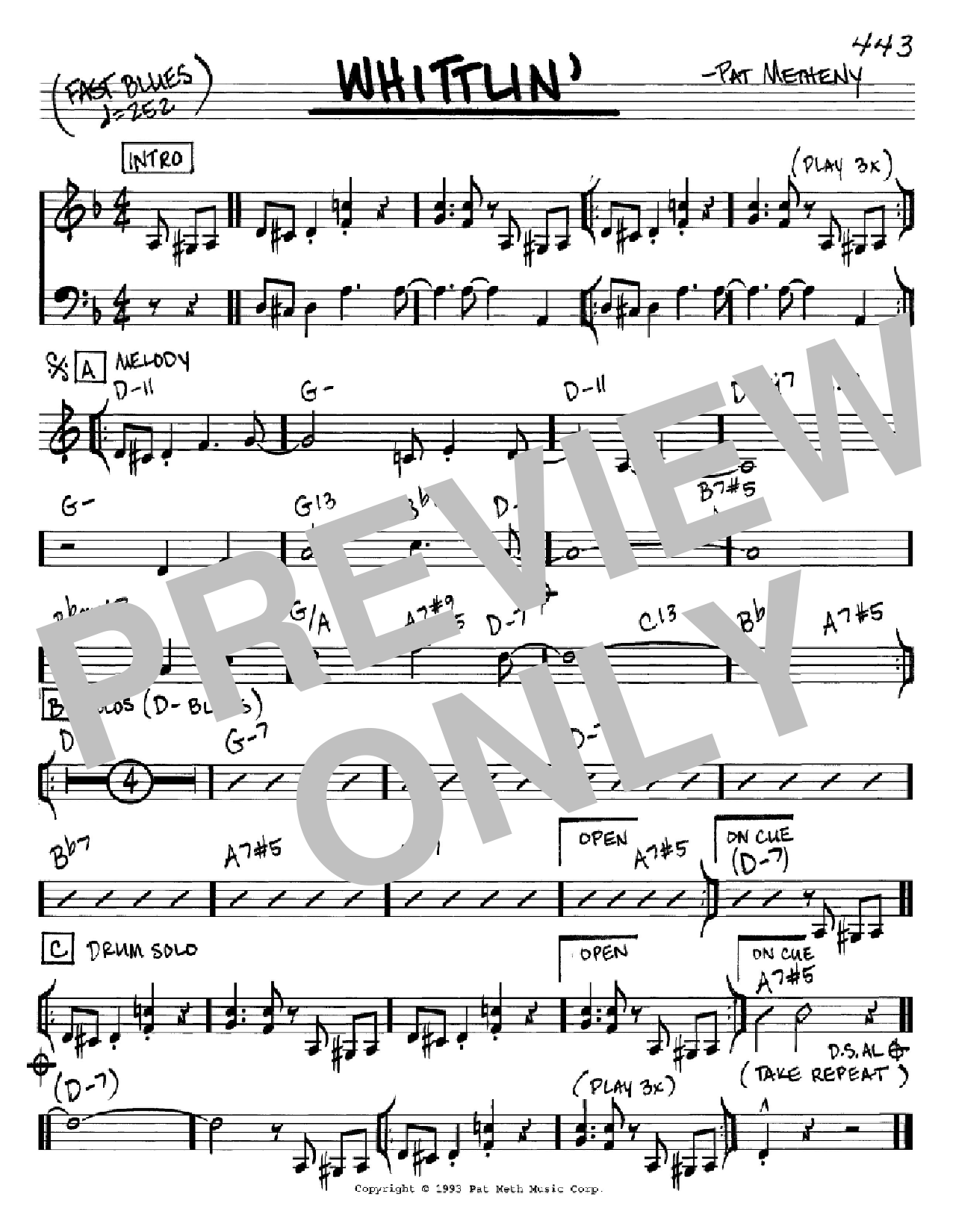 Pat Metheny Whittlin' sheet music notes and chords. Download Printable PDF.