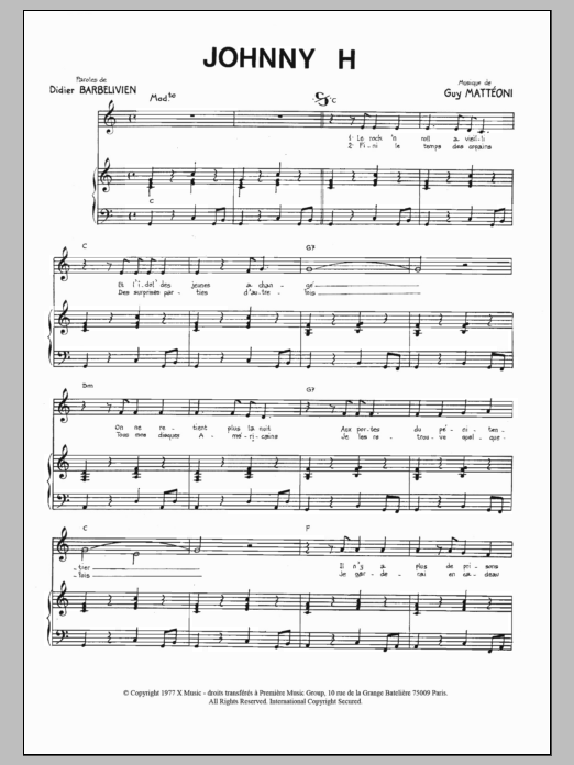 Learn to play Patricia Ferrari Johnny H sheet music for Piano & Vocal in minutes. Price: 6.9900$ Patricia Ferrari Johnny H sheet music notes and chords arranged for Piano & Vocal