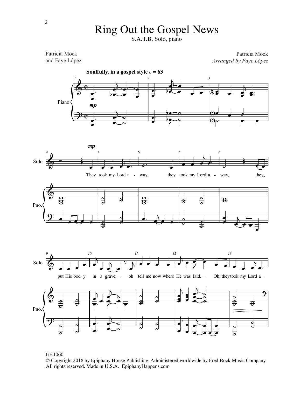 Learn to play Patricia Mock Ring Out the Gospel News sheet music for SATB Choir in minutes. Price: 3.9900$ Patricia Mock Ring Out the Gospel News sheet music notes and chords arranged for SATB Choir