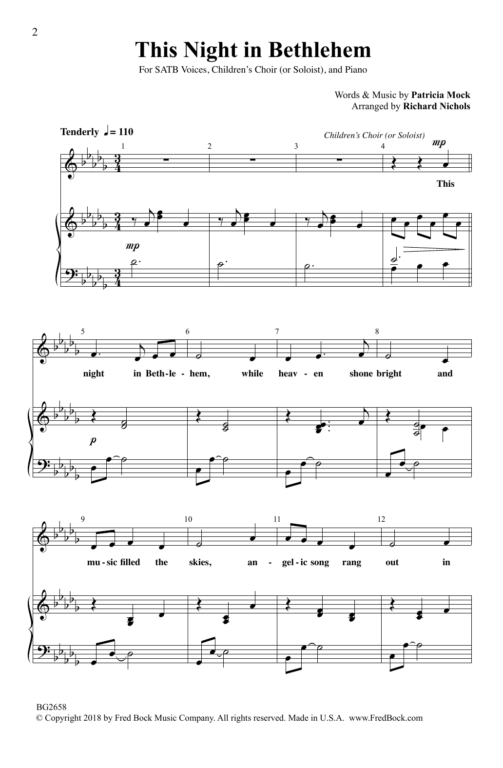 Learn to play Patricia Mock This Night In Bethlehem (arr. Richard Nichols) sheet music for SATB Choir in minutes. Price: 3.9900$ Patricia Mock This Night In Bethlehem (arr. Richard Nichols) sheet music notes and chords arranged for SATB Choir