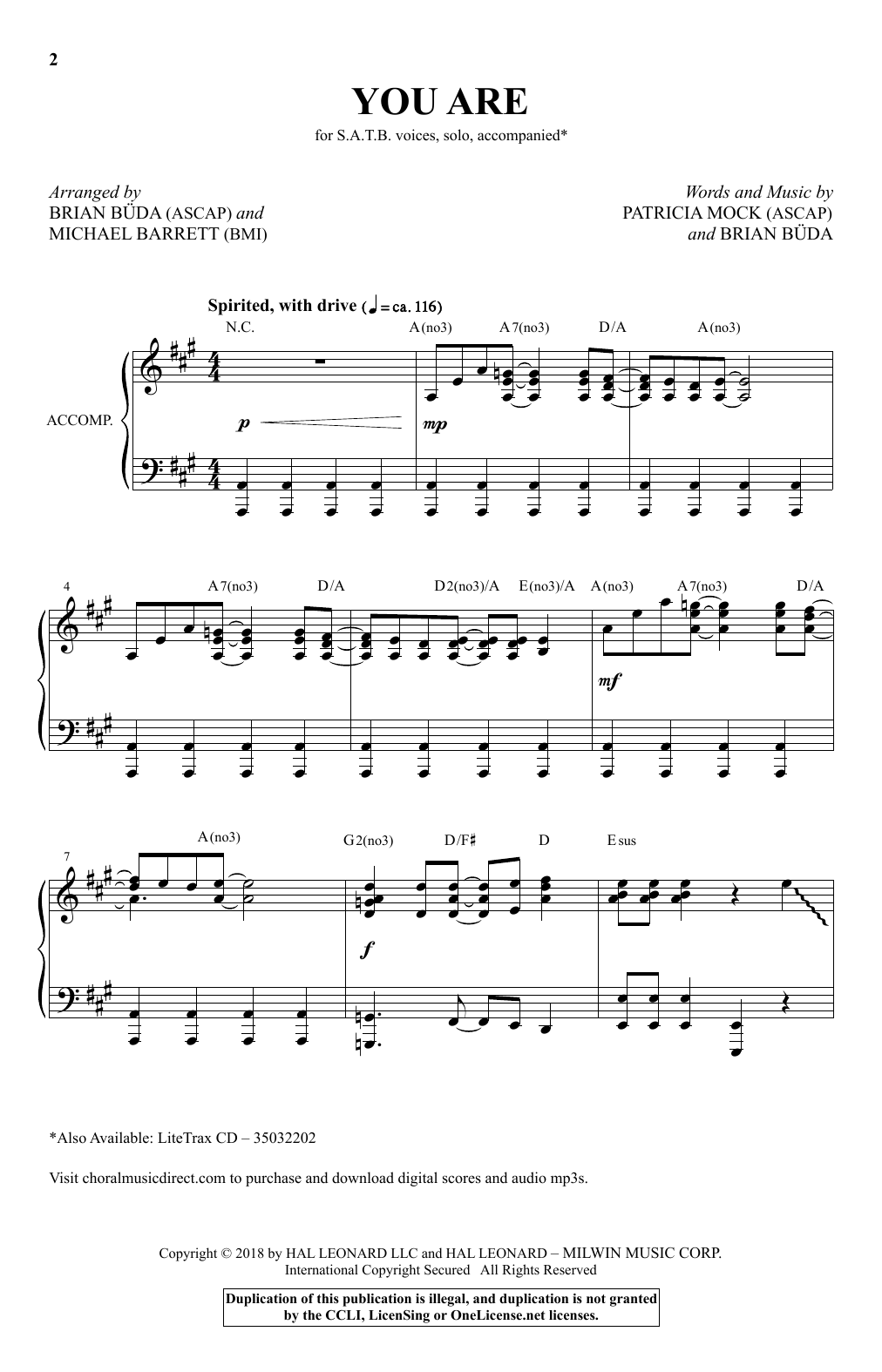 Learn to play Patricia Mock & Brian Buda You Are (Brian Buda & Michael Barrett) sheet music for SATB Choir in minutes. Price: 3.9900$ Patricia Mock & Brian Buda You Are (Brian Buda & Michael Barrett) sheet music notes and chords arranged for SATB Choir