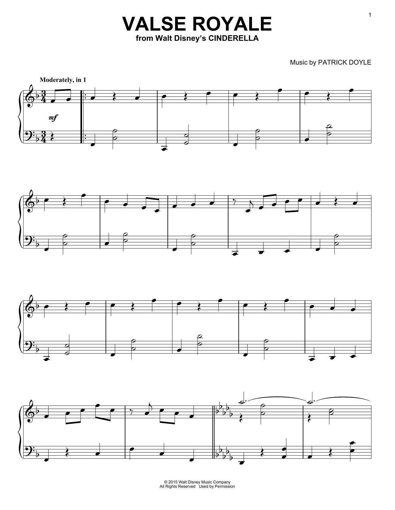 Patrick Doyle Valse Royale sheet music notes and chords. Download Printable PDF.