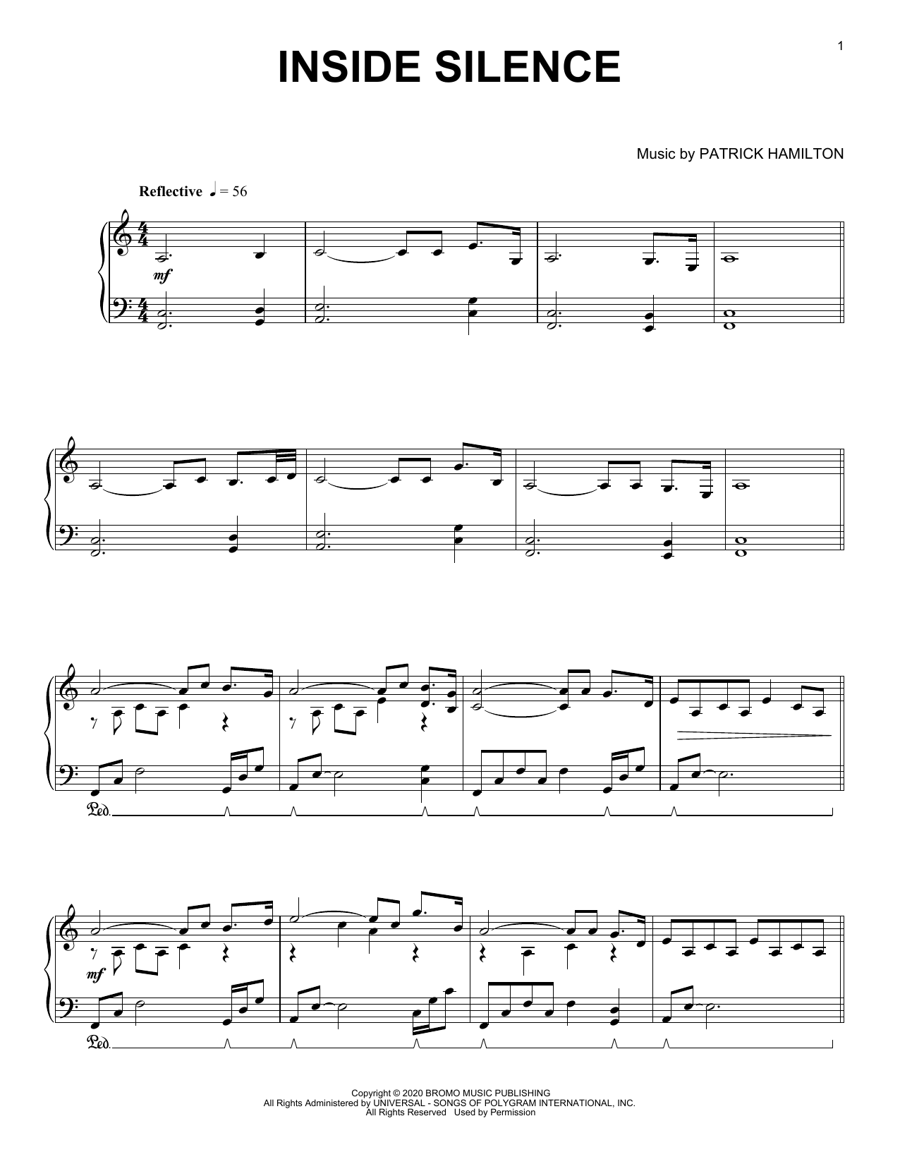 Patrick Hamilton Inside Silence sheet music notes and chords. Download Printable PDF.