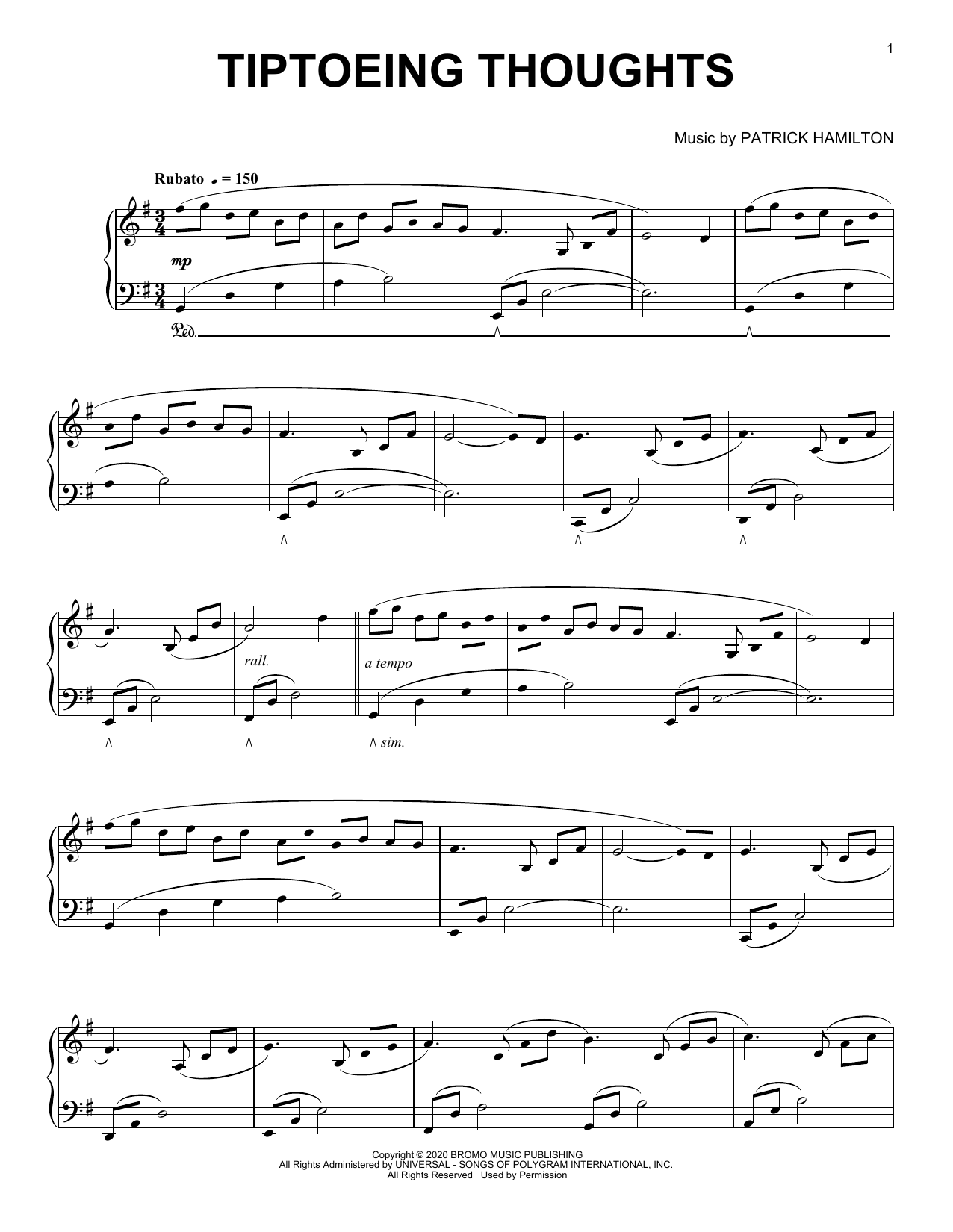 Patrick Hamilton Tiptoeing thoughts sheet music notes and chords. Download Printable PDF.