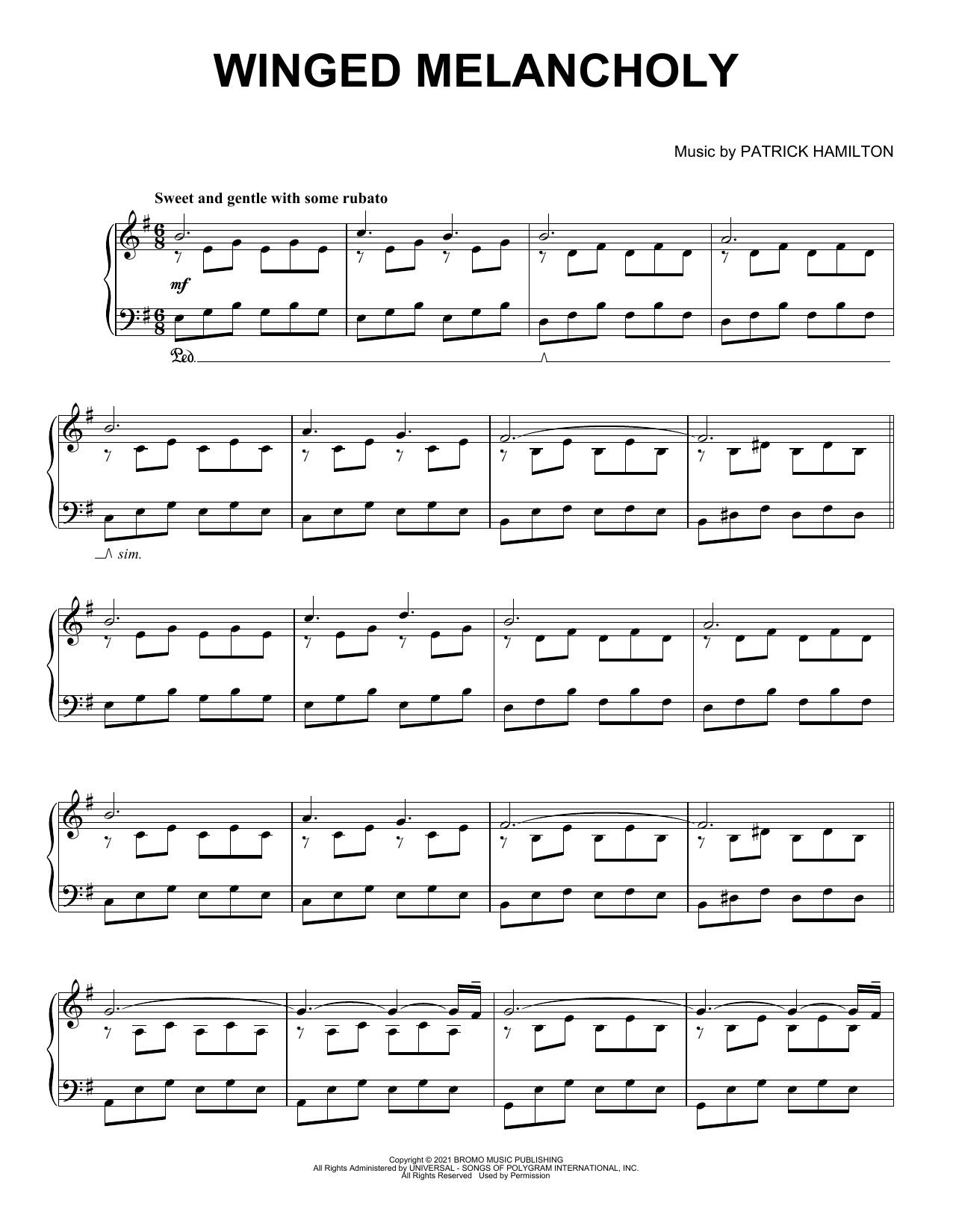 Patrick Hamilton Winged Melancholy sheet music notes and chords. Download Printable PDF.