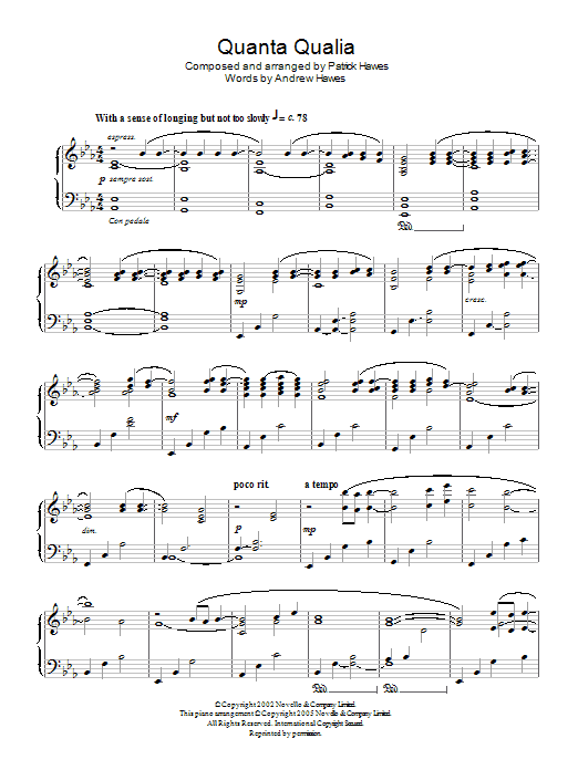 Patrick Hawes Quanta Qualia sheet music notes and chords. Download Printable PDF.