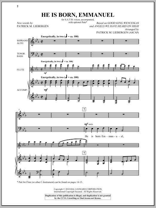 Learn to play Patrick Liebergen He Is Born, Emmanuel sheet music for SATB Choir in minutes. Price: 3.9900$ Patrick Liebergen He Is Born, Emmanuel sheet music notes and chords arranged for SATB Choir