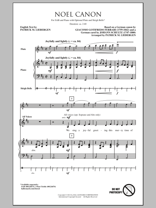 Patrick Liebergen Noel Canon sheet music notes and chords. Download Printable PDF.