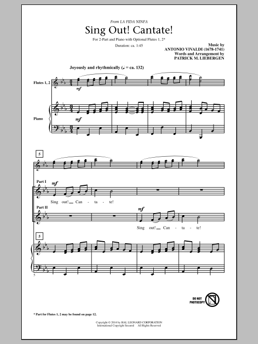 Learn to play Patrick Liebergen Sing Out! Cantate! sheet music for 2-Part Choir in minutes. Price: 3.9900$ Patrick Liebergen Sing Out! Cantate! sheet music notes and chords arranged for 2-Part Choir