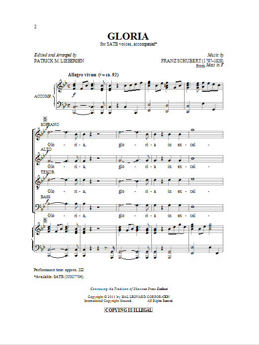 Franz Schubert Gloria (arr. Patrick M. Liebergen) sheet music notes and chords. Download Printable PDF.