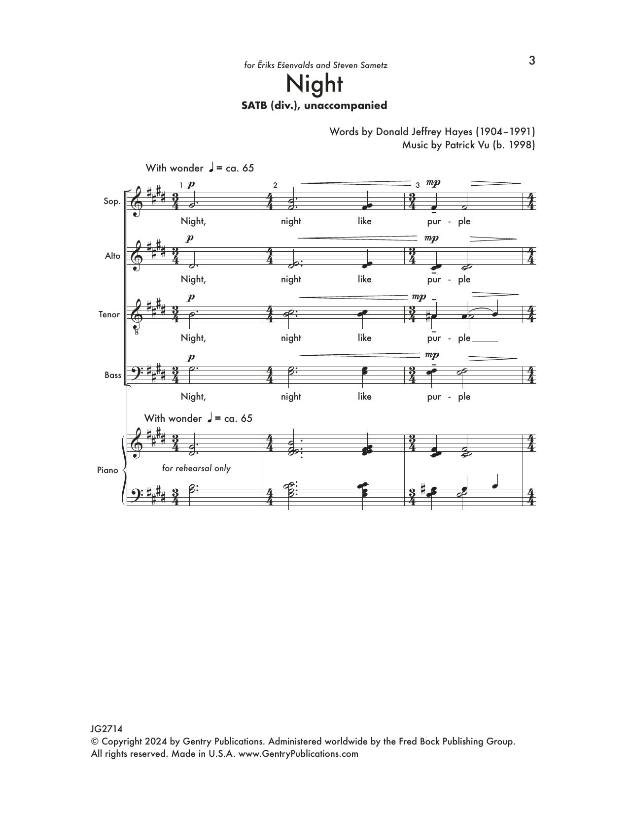 Patrick Vu Night sheet music notes and chords. Download Printable PDF.