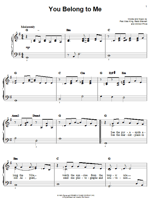 Patsy Cline You Belong To Me sheet music notes and chords. Download Printable PDF.