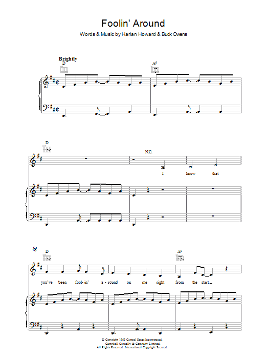 Patsy Cline Foolin' Around sheet music notes and chords. Download Printable PDF.