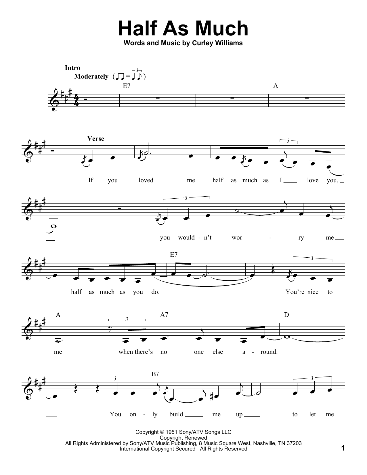 Patsy Cline Half As Much sheet music notes and chords. Download Printable PDF.