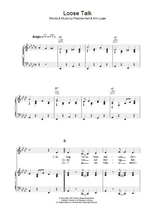 Patsy Cline Loose Talk sheet music notes and chords. Download Printable PDF.