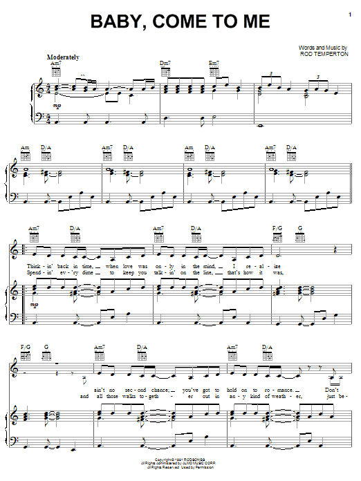 Patti Austin with James Ingram Baby, Come To Me sheet music for Piano, Vocal & Guitar (Right-Hand Melody) in minutes. Price: 7.8900$ Patti Austin with James Ingram Baby, Come To Me sheet music notes and chords. Download Printable PDF.