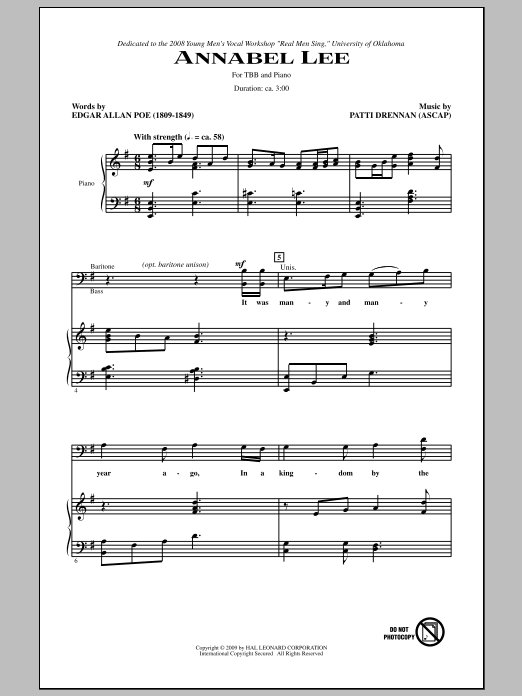 Patti Drennan Annabel Lee sheet music notes and chords. Download Printable PDF.