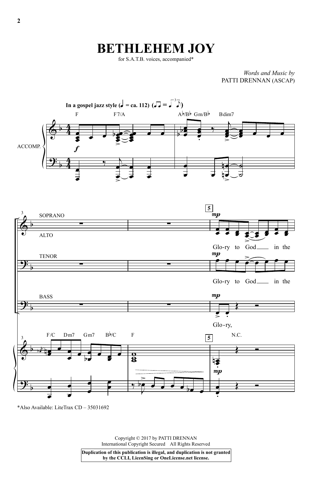 Patti Drennan Bethlehem Joy sheet music notes and chords. Download Printable PDF.