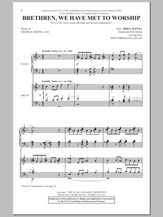 Patti Drennan Brethren, We Have Met To Worship sheet music notes and chords arranged for SATB Choir