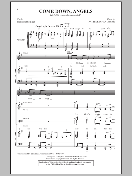 Patti Drennan Come Down, Angels sheet music notes and chords. Download Printable PDF.