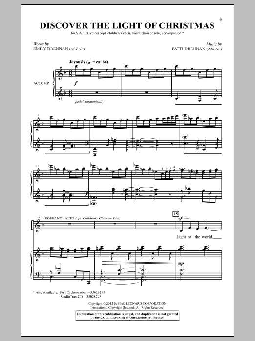Learn to play Patti Drennan Discover The Light Of Christmas sheet music for SATB Choir in minutes. Price: 3.9900$ Patti Drennan Discover The Light Of Christmas sheet music notes and chords arranged for SATB Choir