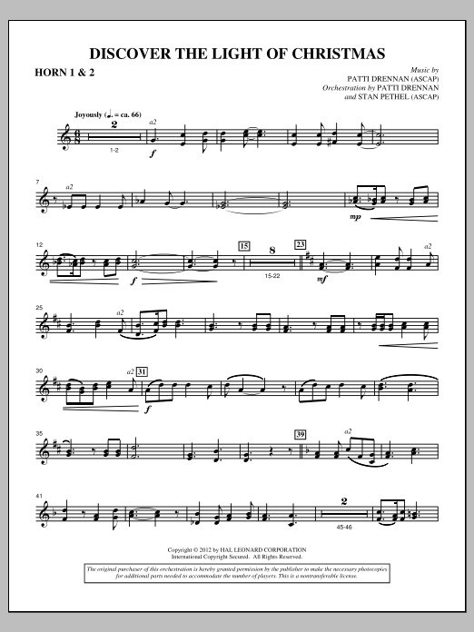 Learn to play Patti Drennan Discover The Light Of Christmas - F Horn 1,2 sheet music for Choir Instrumental Pak in minutes. Price: 8.9900$ Patti Drennan Discover The Light Of Christmas - F Horn 1,2 sheet music notes and chords arranged for Choir Instrumental Pak