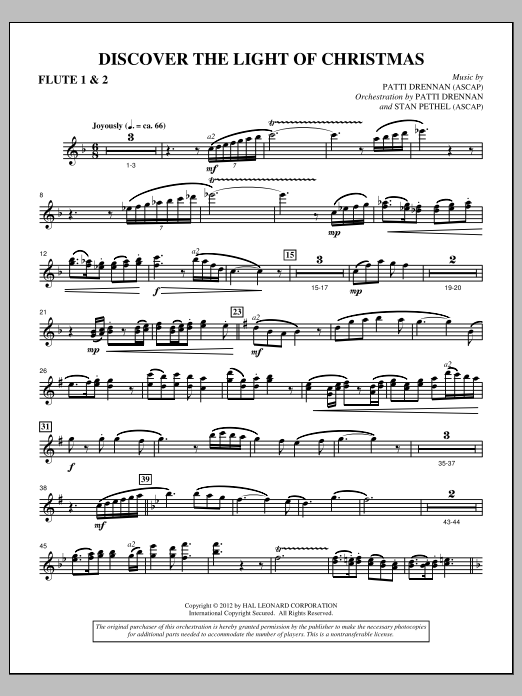 Learn to play Patti Drennan Discover The Light Of Christmas - Flute 1 & 2 sheet music for Choir Instrumental Pak in minutes. Price: 8.9900$ Patti Drennan Discover The Light Of Christmas - Flute 1 & 2 sheet music notes and chords arranged for Choir Instrumental Pak