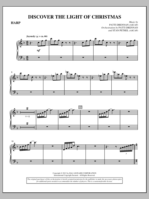 Learn to play Patti Drennan Discover The Light Of Christmas - Harp sheet music for Choir Instrumental Pak in minutes. Price: 8.9900$ Patti Drennan Discover The Light Of Christmas - Harp sheet music notes and chords arranged for Choir Instrumental Pak
