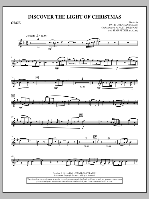 Learn to play Patti Drennan Discover The Light Of Christmas - Oboe sheet music for Choir Instrumental Pak in minutes. Price: 8.9900$ Patti Drennan Discover The Light Of Christmas - Oboe sheet music notes and chords arranged for Choir Instrumental Pak