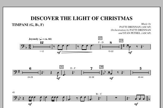 Learn to play Patti Drennan Discover The Light Of Christmas - Timpani sheet music for Choir Instrumental Pak in minutes. Price: 8.9900$ Patti Drennan Discover The Light Of Christmas - Timpani sheet music notes and chords arranged for Choir Instrumental Pak