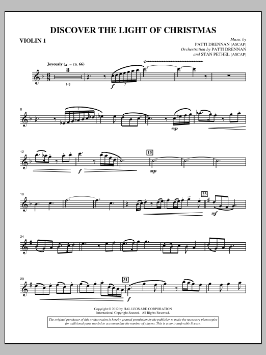 Learn to play Patti Drennan Discover The Light Of Christmas - Violin 1 sheet music for Choir Instrumental Pak in minutes. Price: 8.9900$ Patti Drennan Discover The Light Of Christmas - Violin 1 sheet music notes and chords arranged for Choir Instrumental Pak
