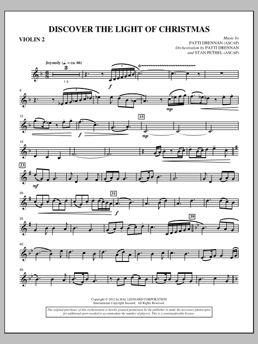 Learn to play Patti Drennan Discover The Light Of Christmas - Violin 2 sheet music for Choir Instrumental Pak in minutes. Price: 8.9900$ Patti Drennan Discover The Light Of Christmas - Violin 2 sheet music notes and chords arranged for Choir Instrumental Pak