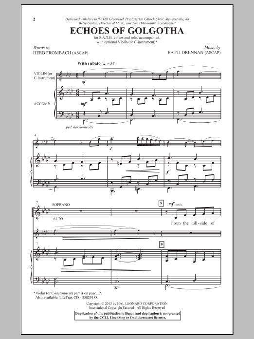 Patti Drennan Echoes Of Golgotha sheet music notes and chords. Download Printable PDF.