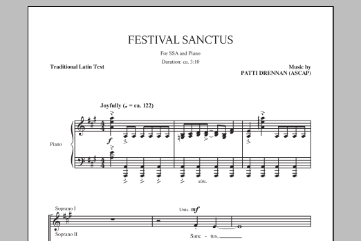 Patti Drennan Festival Sanctus sheet music notes and chords. Download Printable PDF.