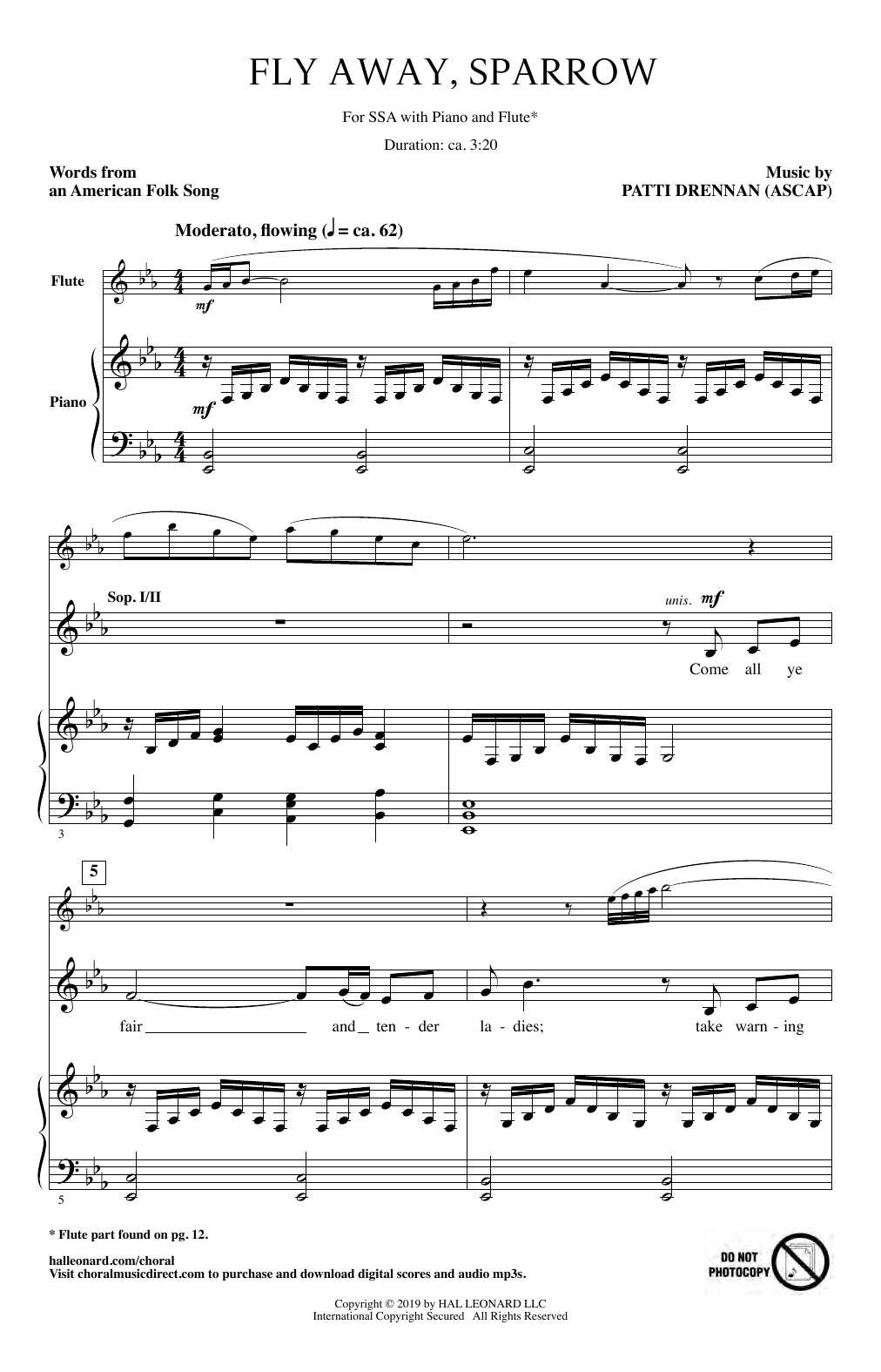 Patti Drennan Fly Away, Sparrow sheet music notes and chords. Download Printable PDF.