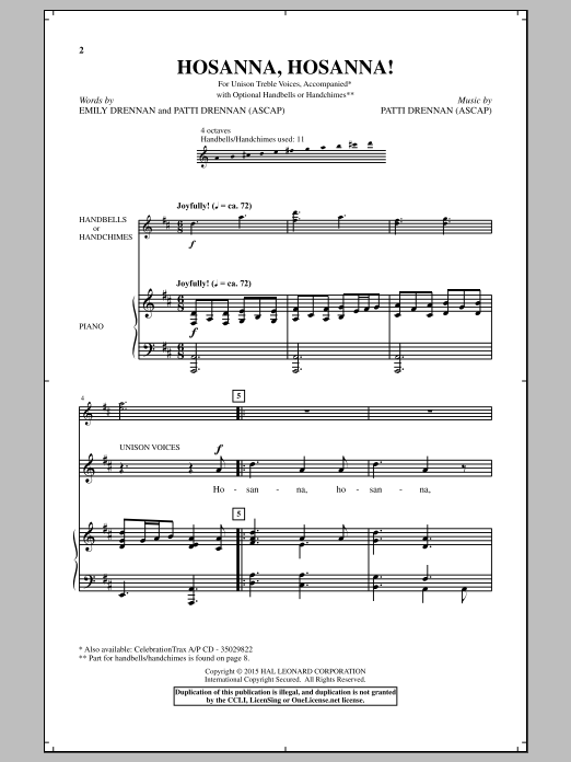 Patti Drennan Hosanna, Hosanna! sheet music notes and chords. Download Printable PDF.