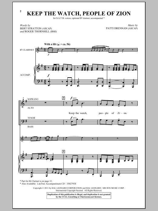 Patti Drennan Keep The Watch, People Of Zion sheet music notes and chords arranged for SATB Choir