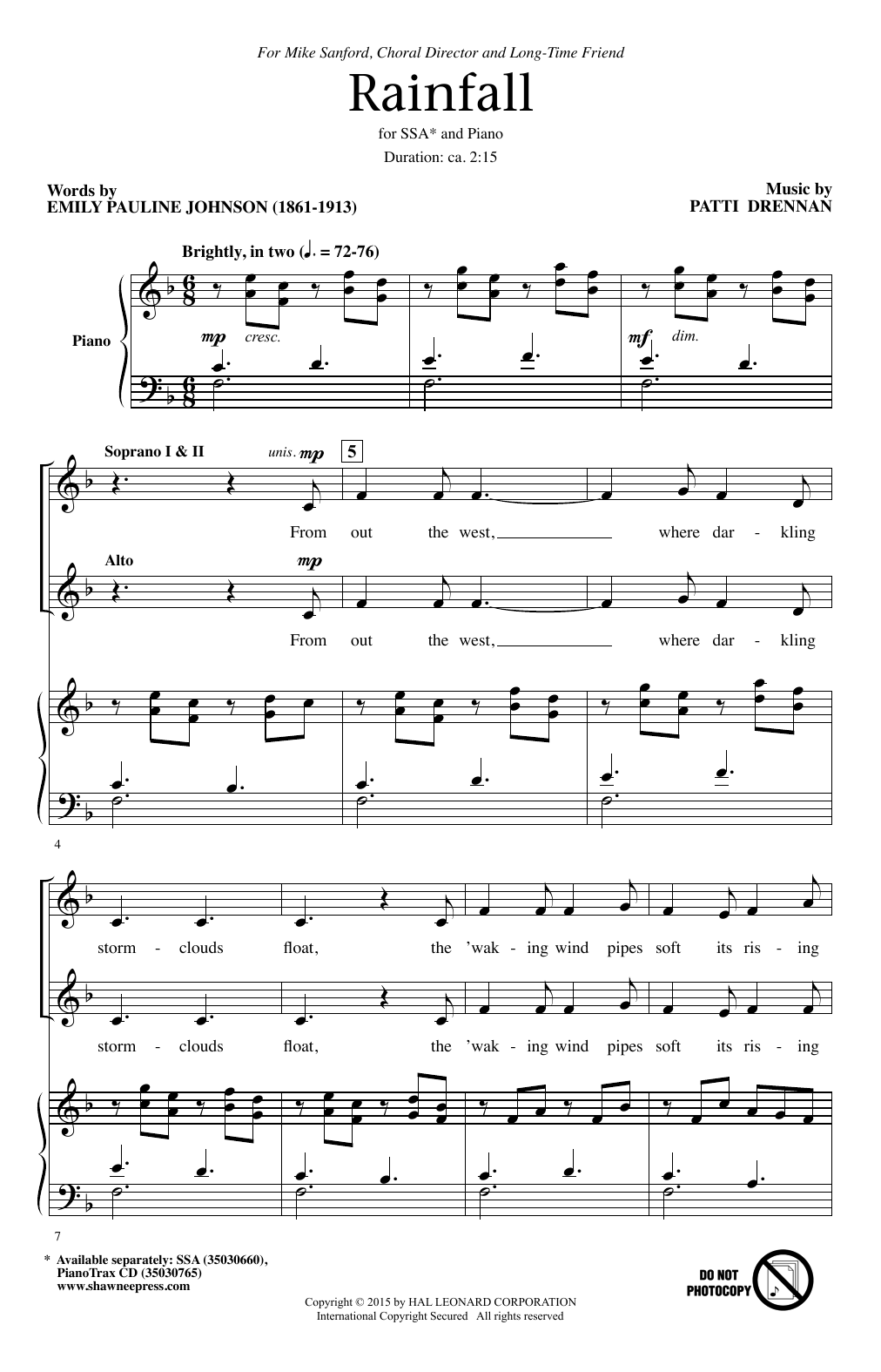 Patti Drennan Rainfall sheet music notes and chords. Download Printable PDF.